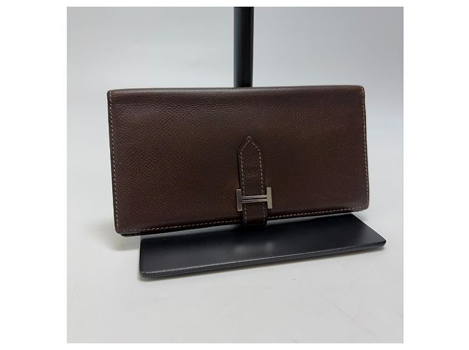 Hermès Barn Long Wallet Brown Epsom Leather Silver Hardware - view 4