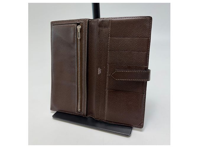 Hermès Barn Long Wallet Brown Epsom Leather Silver Hardware - view 9