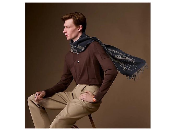 Hermès Kaschmirschal Marine - Ansicht 3
