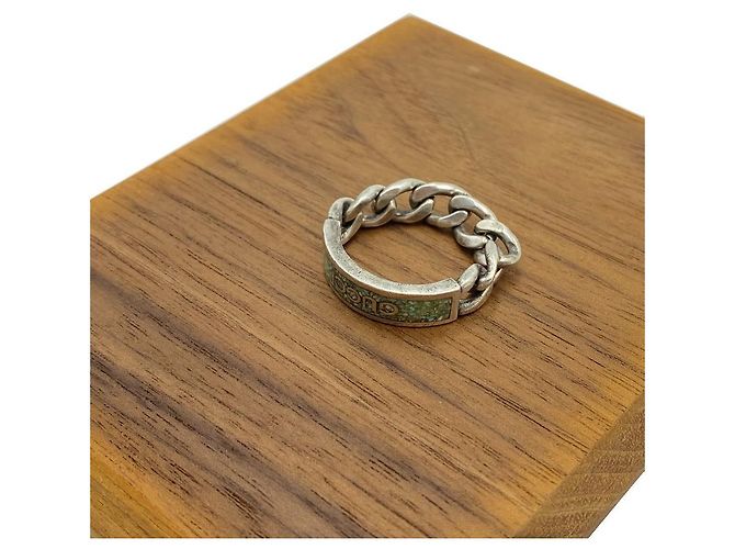 Gucci Enamel Logo Chain Ring Silver Green - view 3