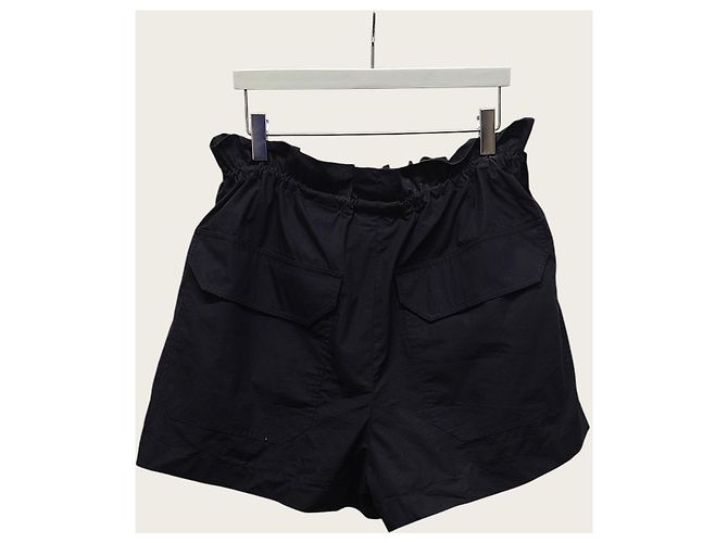 Hermès Pantalones cortos de popelina de algodón negro con cordón y bolsillos - vista 2