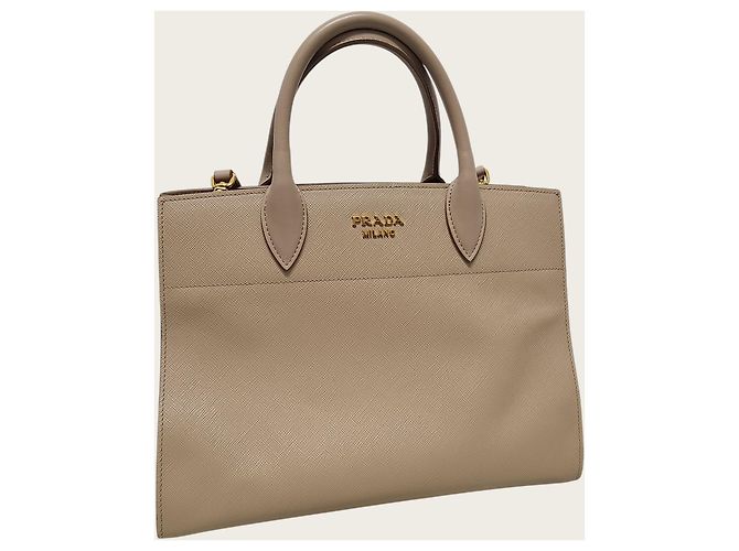 Prada Borsa a tracolla Biblio-Tech in Saffiano Beige Cameo e Oro - vista 3