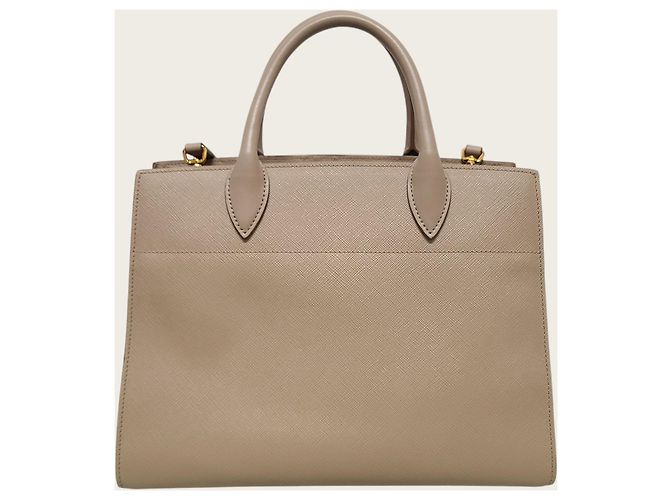Prada Borsa a tracolla Biblio-Tech in Saffiano Beige Cameo e Oro - vista 5