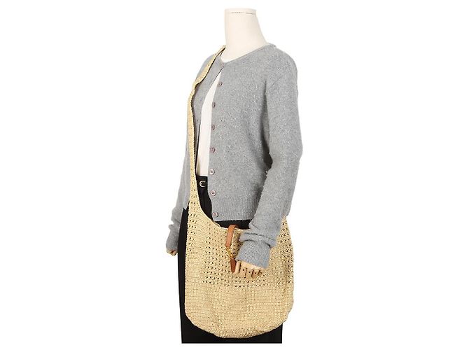 Autre Marque Borsa a tracolla hobo in rafia crochet beige - vista 8
