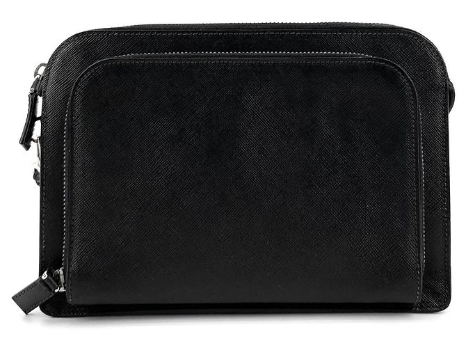 Prada Clutch Saffiano con Logo Triangolare e Tracolla - vista 3