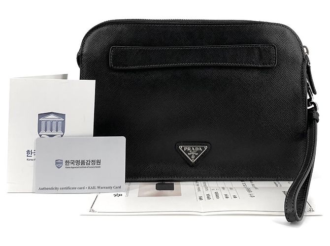 Prada Clutch Saffiano con Logo Triangolare e Tracolla - vista 8