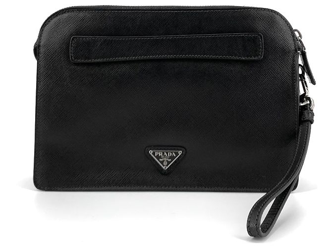 Prada Clutch Saffiano con Logo Triangolare e Tracolla - vista 9