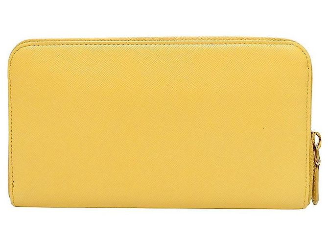 Prada Cartera larga con cremallera de Saffiano amarilla - vue 3