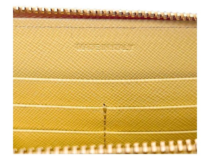 Prada Cartera larga con cremallera de Saffiano amarilla - vue 8
