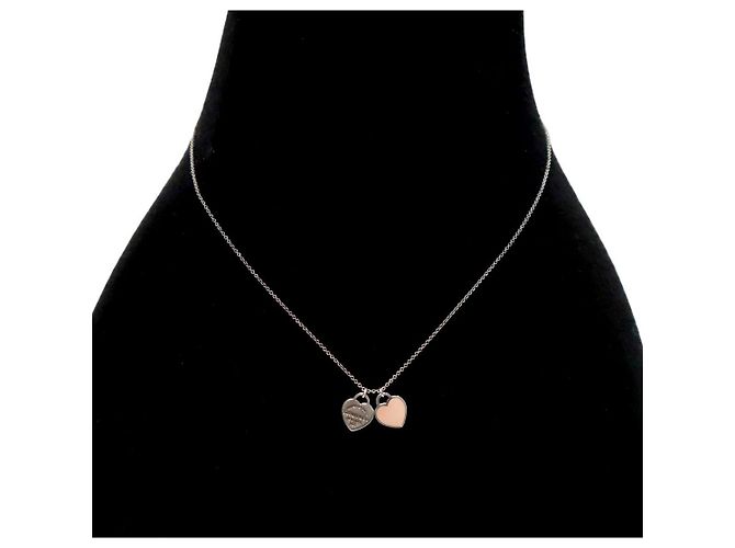 Tiffany & Co Silberkette mit doppeltem rosa Herz - Ansicht 5