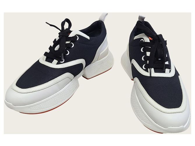 Hermès Sneakers Giga in pelle di capra e mesh Noir Blanc - vista 3