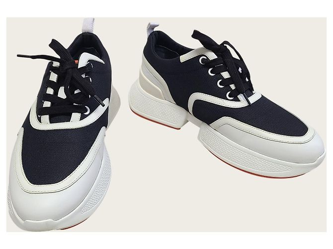 Hermès Sneakers Giga in pelle di capra e mesh Noir Blanc - vista 4