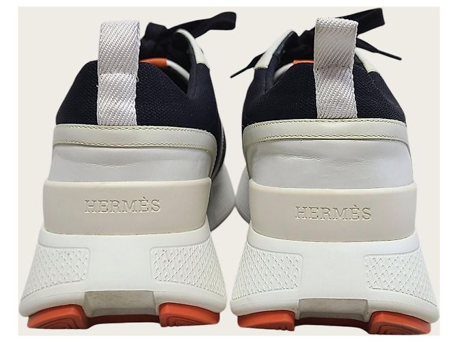 Hermès Sneakers Giga in pelle di capra e mesh Noir Blanc - vista 7
