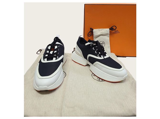 Hermès Sneakers Giga in pelle di capra e mesh Noir Blanc - vista 8