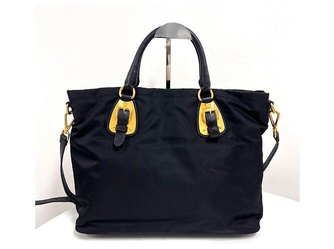 Prada Borsa tote a spalla in nylon nera - vista 3