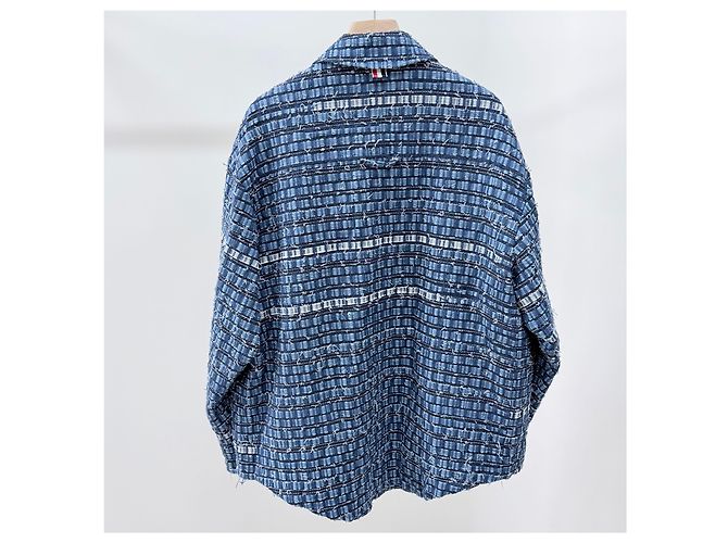 Thom Browne Giacca camicia in tweed denim blu - vista 4