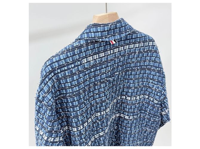 Thom Browne Giacca camicia in tweed denim blu - vista 5