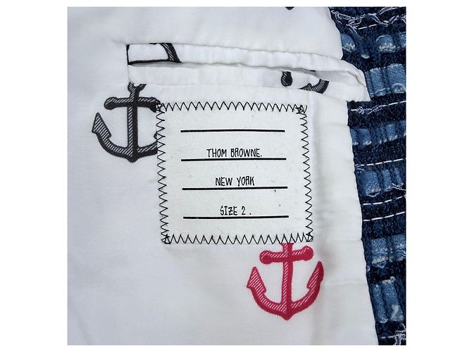 Thom Browne Giacca camicia in tweed denim blu - vista 6