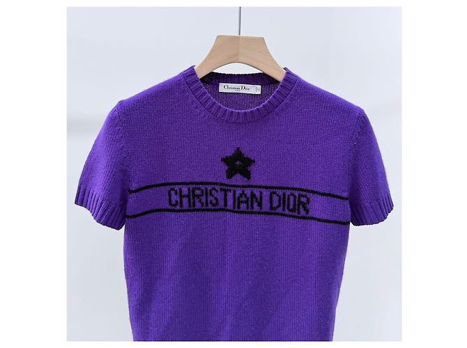 Dior Kaschmir-Strick mit Logo und kurzen Ärmeln Lila - Ansicht 2