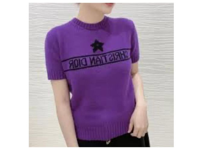 Dior Kaschmir-Strick mit Logo und kurzen Ärmeln Lila - Ansicht 7