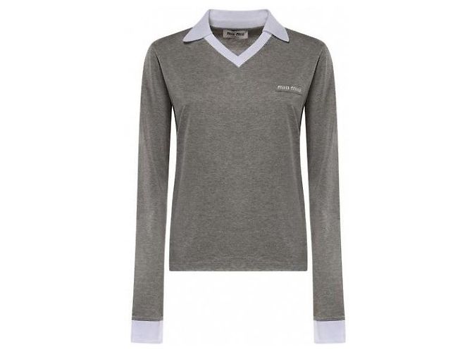 Miu Miu Jersey Poloshirt Grau Weiß - Ansicht 4