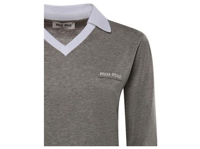 Miu Miu Jersey Poloshirt Grau Weiß - Ansicht 5