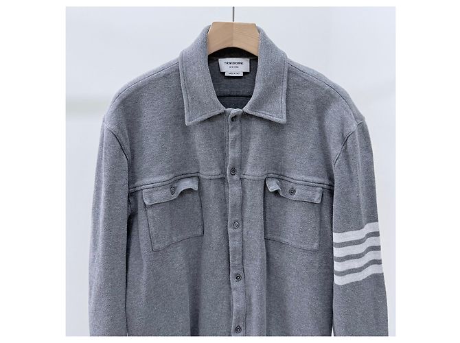 Thom Browne Strickhemdjacke aus Baumwolle Grey - Ansicht 2