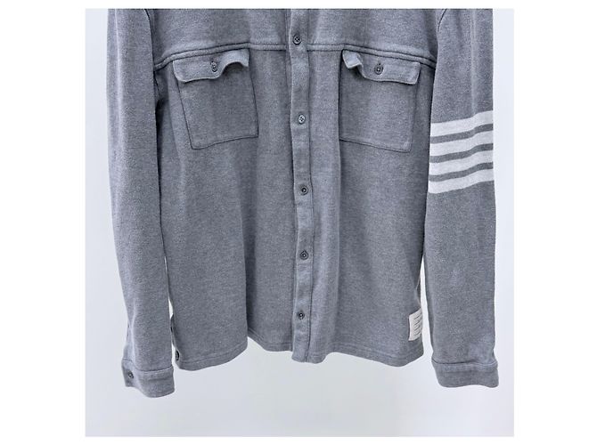 Thom Browne Strickhemdjacke aus Baumwolle Grey - Ansicht 3
