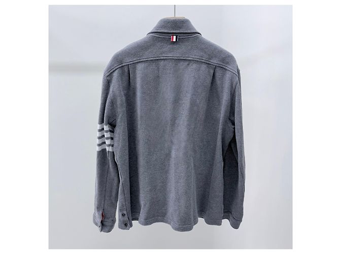 Thom Browne Strickhemdjacke aus Baumwolle Grey - Ansicht 4