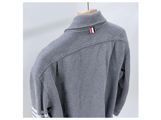 Thom Browne Strickhemdjacke aus Baumwolle Grey - Ansicht 5