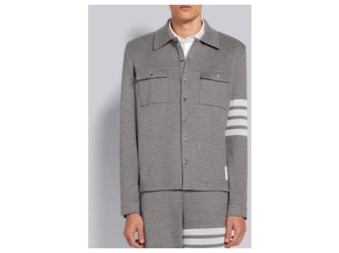 Thom Browne Strickhemdjacke aus Baumwolle Grey - Ansicht 8
