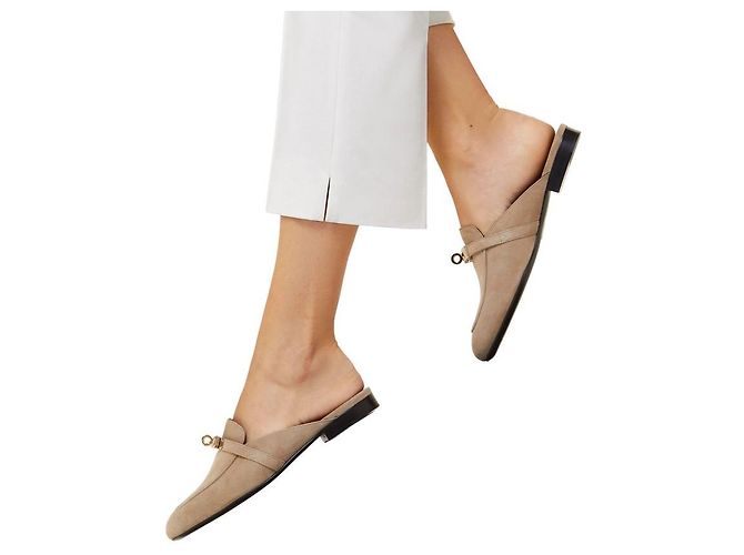 Mule Hermès Oz in scamosciato di capra beige - vista 4