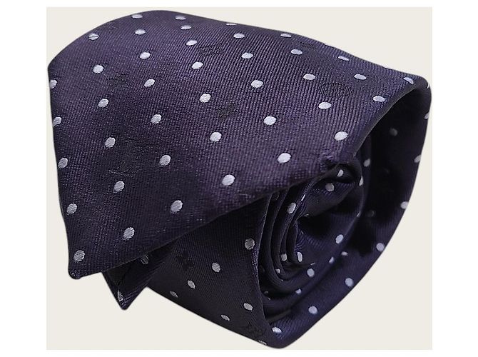 Louis Vuitton Navy Monogram Silk Polka Dot Tie - view 3