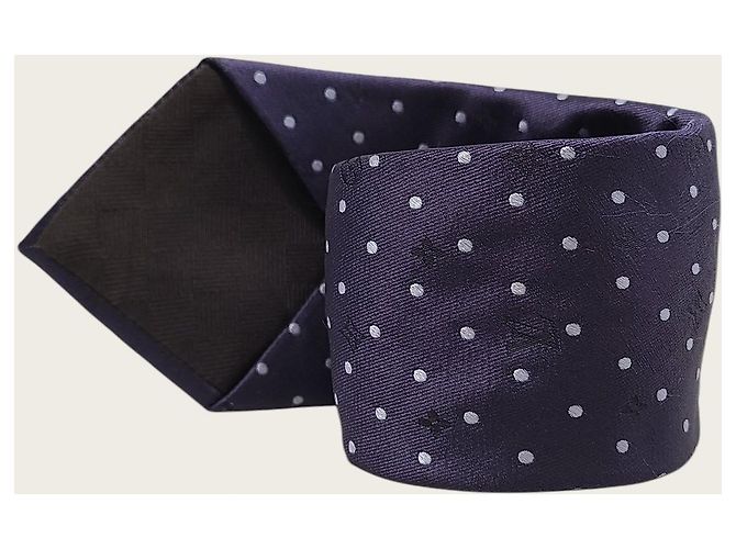 Louis Vuitton Navy Monogram Silk Polka Dot Tie - view 4