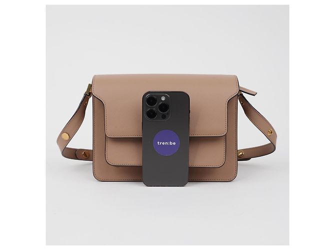 Marni Borsa a tracolla Trunk Medium in pelle Saffiano Brown Sugar - vista 14