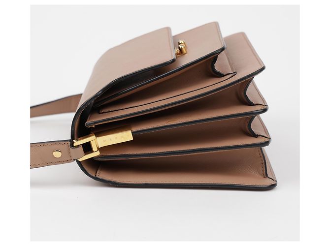Marni Borsa a tracolla Trunk Medium in pelle Saffiano Brown Sugar - vista 3