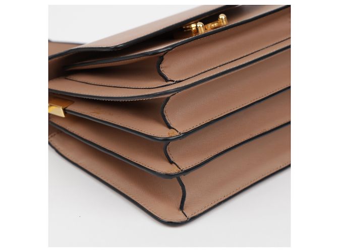 Marni Borsa a tracolla Trunk Medium in pelle Saffiano Brown Sugar - vista 4