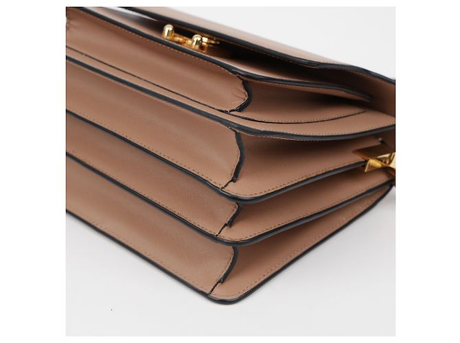 Marni Borsa a tracolla Trunk Medium in pelle Saffiano Brown Sugar - vista 6