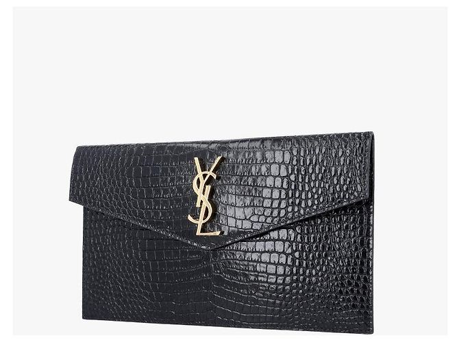 Autre Marque Clutch Small a Busta Cassandra Monogram Crocodile Embossed Gold - vista 4