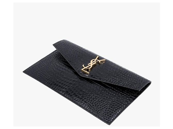 Autre Marque Clutch Small a Busta Cassandra Monogram Crocodile Embossed Gold - vista 6