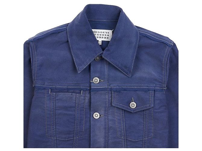 Maison Martin Margiela Denimjacke mit weiß gesticktem Logo - Ansicht 3