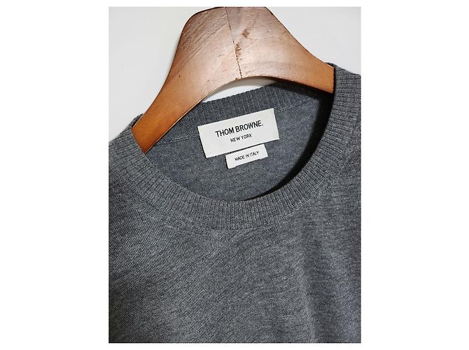 Thom Browne Gray Wool Diagonal Stripe Knit - view 2