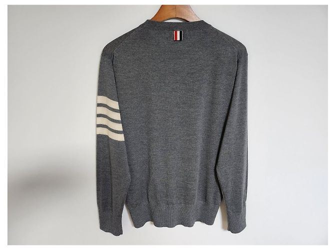 Thom Browne Gray Wool Diagonal Stripe Knit - view 6
