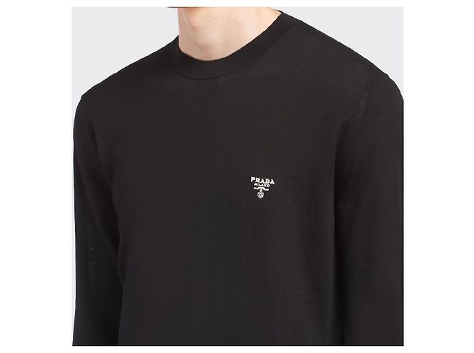 Prada Herren Strickpullover aus Wolle in Schwarz mit Logo - Ansicht 10