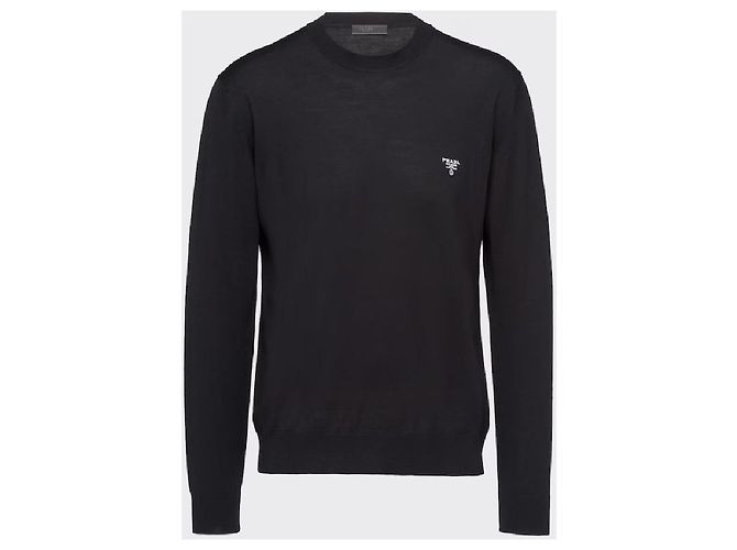 Prada Herren Strickpullover aus Wolle in Schwarz mit Logo - Ansicht 6