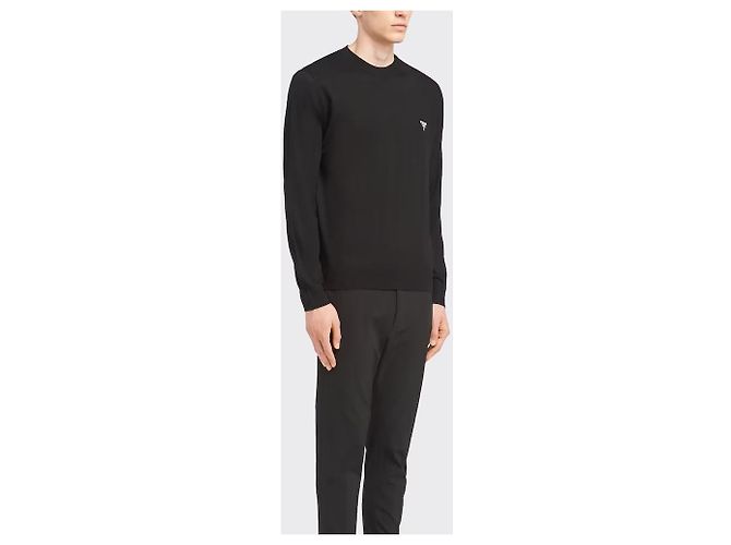 Prada Herren Strickpullover aus Wolle in Schwarz mit Logo - Ansicht 8