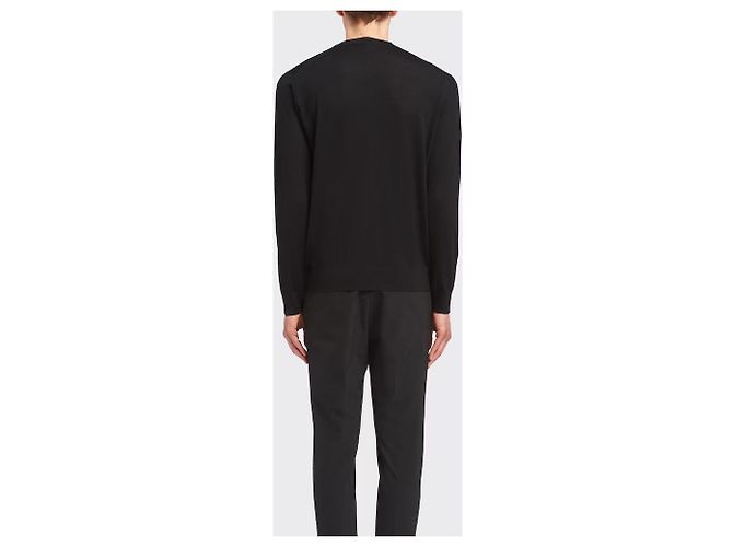 Prada Herren Strickpullover aus Wolle in Schwarz mit Logo - Ansicht 9