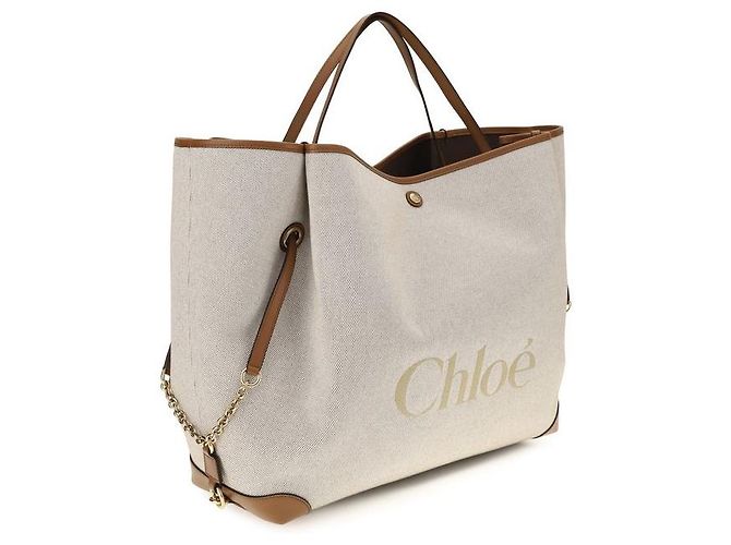 Chloé Bolso de hombro de algodón beige - vista 2
