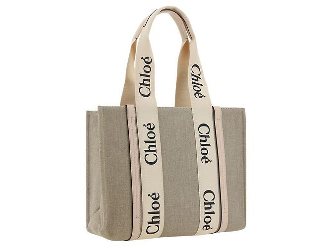 Borsa a tracolla Chloé Woody in tela beige - vista 2