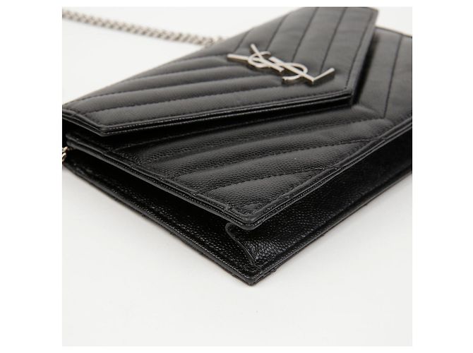 Autre Marque Borsa a Tracolla Wallet Envelope Chain Grand De Poudre Leather Black Silver - vista 10